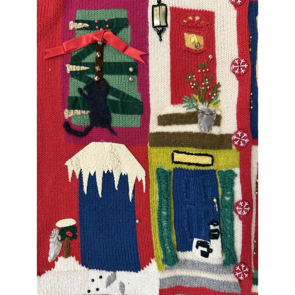 Vtg Susan Bristol Crazy Cat Lady Ugly Christmas Sweater Button Up Cardigan Sz M - Picture 8 of 10